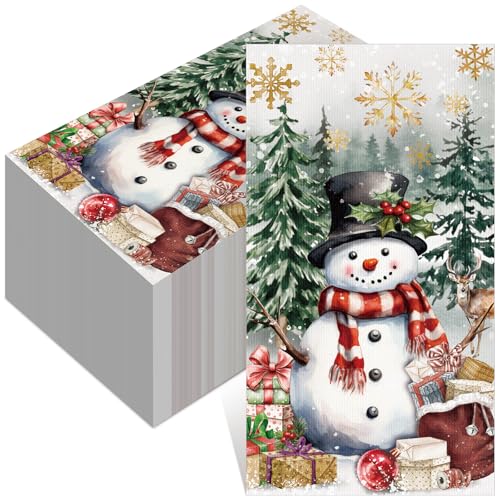 100 Pcs Christmas Guest Napkins for Decoupage 2 Ply Snowman Disposable Paper Napkins Snowflake Elk Xmas Tree Decorative Winter Christmas Cocktail Guest Hand Towel for Party Table Dinner Bathroom (100 Count)