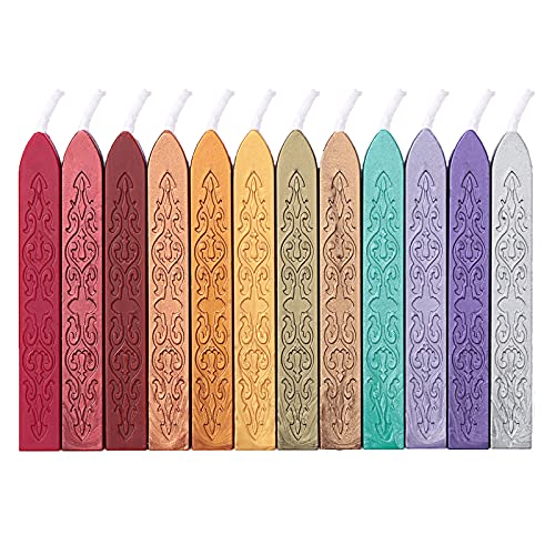 12 Pack Embossed Pattern Wick Sealing Wax Sticks for Wax Seal Stamp (12 Count)