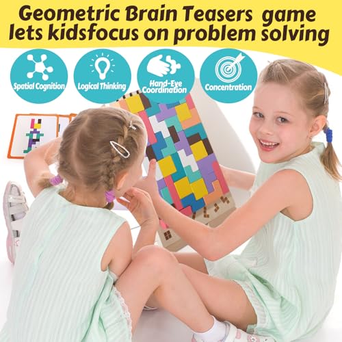 Wooden Russian Blocks Puzzle Brain Teasers Toy Tangram Jigsaw Puzzle Intelligence Colorful 3D STEM Montessori Educational Gift for Boys and Girls (54 Count)
