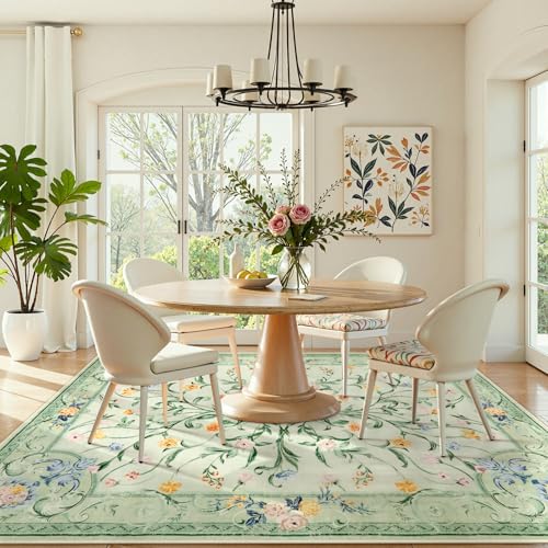 Green Floral 8x10 Area Rug for Living Room (80 Sq Ft)