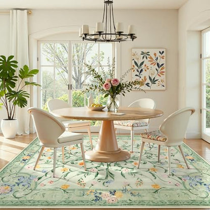 Green Floral 8x10 Area Rug for Living Room (80 Sq Ft)