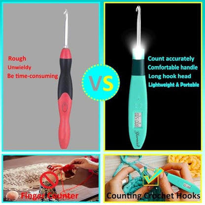 18 Size Counting Crochet Hooks Set with Light Handle 2.0mm~14.0mm (18 Count)
