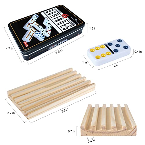 Double 6 Color Dot Dominoes Set with 4 Wooden Trays