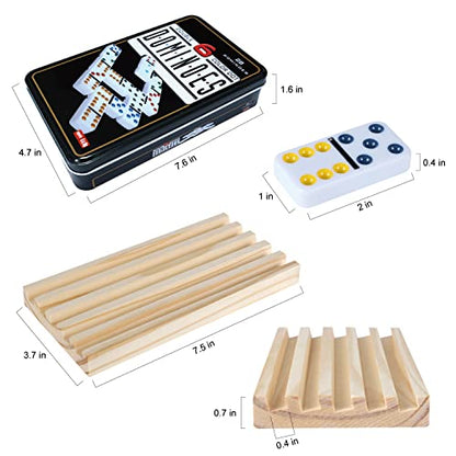 Double 6 Color Dot Dominoes Set with 4 Wooden Trays