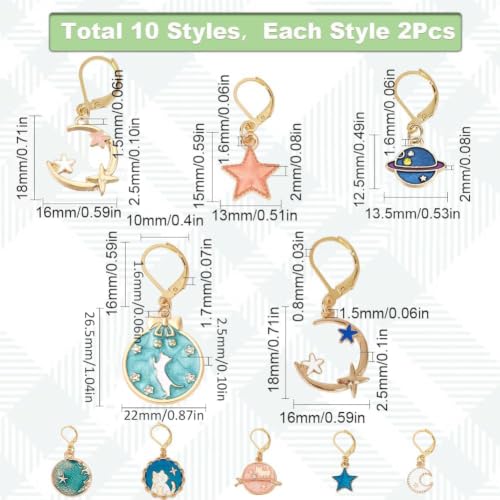 1 Box 20Pcs Stitch Markers Crochet Stitch Marker Cute Planet Moon Star Enamel Charms Clip On Removable Lobster Clasp Zipper Pull Charm Locking Knitting Markers for Weaving Sewing Quilting (20 Count)