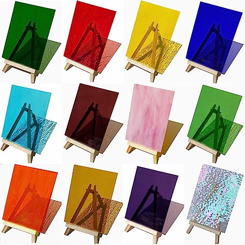 12 Sheets Rainbow Transparent Stained Glass Sheet (12 Count)