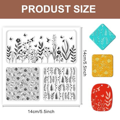 Polymer Clay Texture Sheet Leaves and Flowers Clay Texture Mat Floral Polymer Mats Earrings Tools for Jewelry Making DIY Crafts