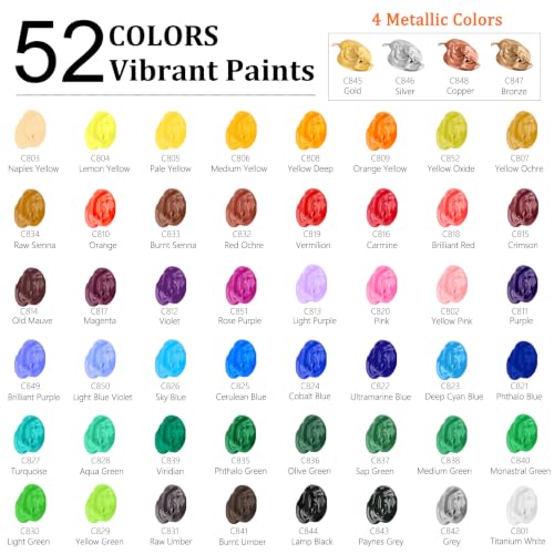 52 Colors Acrylic Paint Set with Painting Brushes (104 Fl Oz)