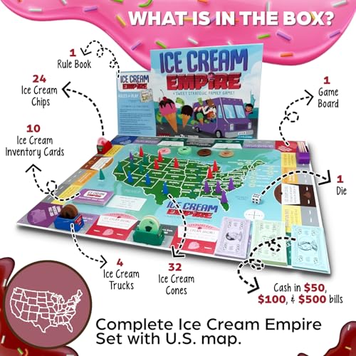Ice Cream Empire Board Game for Kids and Adults (4 Count)