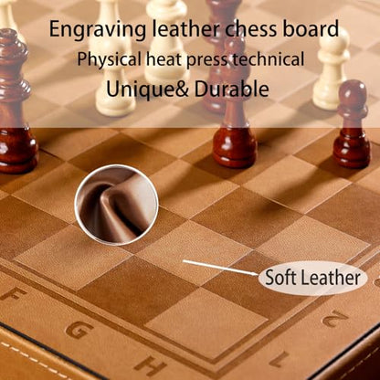 15" Leather Magnetic Chess Set and Checkers Set 2