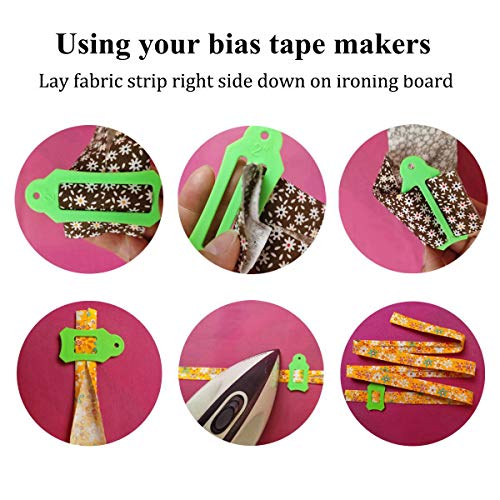 Single Double Fold Bias Tape Maker Tool Kit Set Fabric Jelly Roll Sasher Tool Set Tools Folding Fabric and Biasing Strips 15sizes (60 Count)