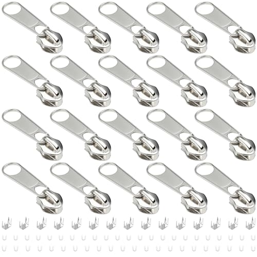 20Pcs Silver Zipper Repair Kit Zippers Replacement 5# Zipper Pull Rescue Kit for Clothing Jackets Purses Luggage Backpacks (20 Count)