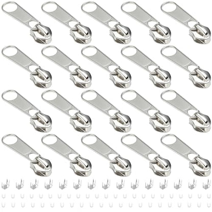 20Pcs Silver Zipper Repair Kit Zippers Replacement 5# Zipper Pull Rescue Kit for Clothing Jackets Purses Luggage Backpacks (20 Count)
