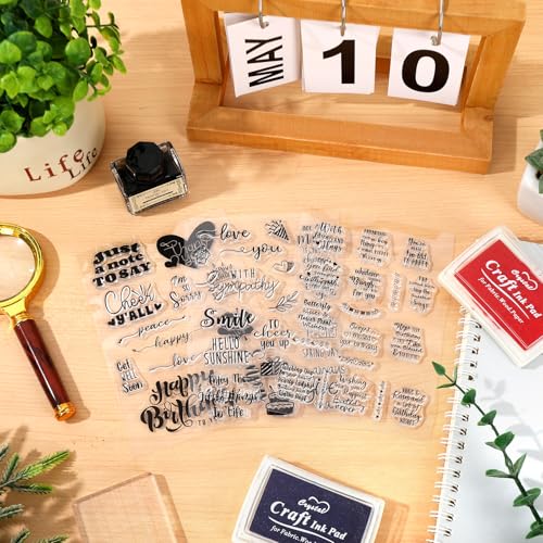 4 Sheets Sentiment Words Clear Stamps Greeting Words Happy Birthday Silicone Transparent Stamps for DIY Craft Card Making Scrapbooking Embossing Album Decor (4 Count)