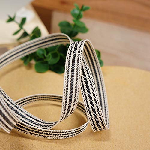 Ivory Cotton Black Stripes Ribbon 3 (30 Foot)