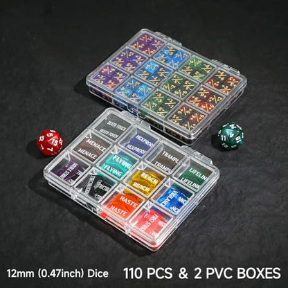 110PCS MTG Tokens & 12mm MTG Life Counter Dice Set for Magic Card with Box (110 Count)