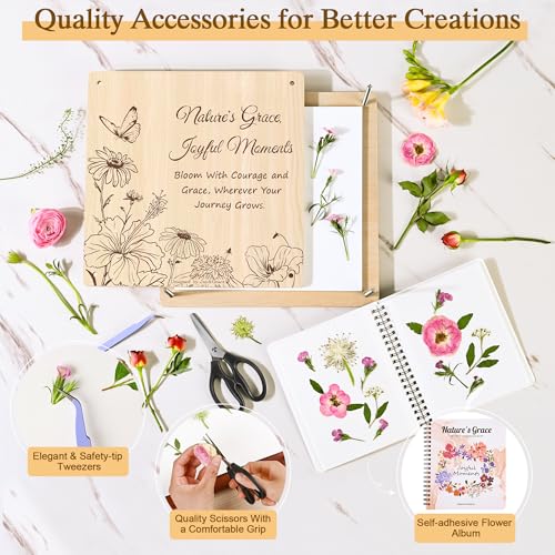 Large Flower Press Kit for Adults with Designed Cover and DIY Album