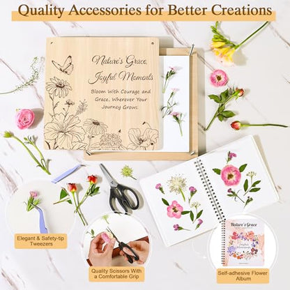 Large Flower Press Kit for Adults with Designed Cover and DIY Album