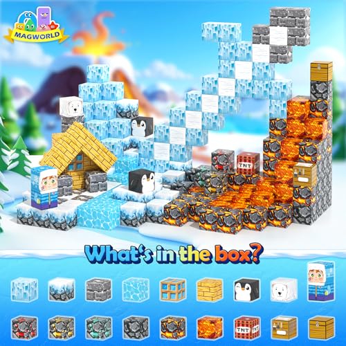 110PCS Large Magnetic Blocks Ice Fire World Magnet Building Toys for Kids (110 Count)