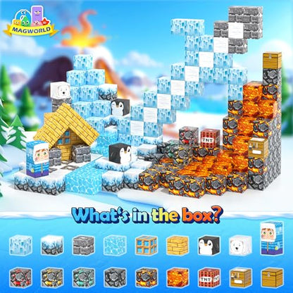 110PCS Large Magnetic Blocks Ice Fire World Magnet Building Toys for Kids (110 Count)