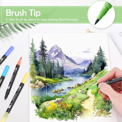 100 Colors Dual Tip Watercolor Paint Markers Pens (100 Count)