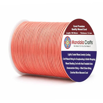 Coral Cotton Waxed Cord for Jewelry Making (327 Foot)