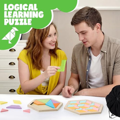 3 Pack Large Wooden Blocks Puzzles Hexagon Tangram Puzzle Wooden Russian Brain Puzzles for Adult Challenge Teasers Geometric Jigsaw Logic Iq STEM Educational Gift Graduation (3 Count)