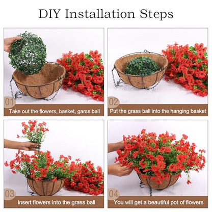 24 Pcs Artficial Outdoor Flowers with Hanging Baskets (2 Count)