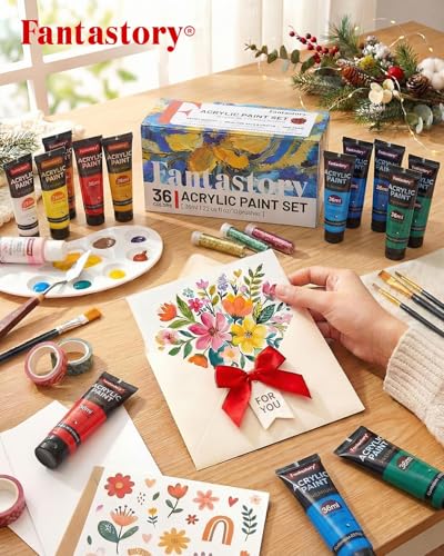 36ml 36 Colors Acrylic Paint Set with 10 Brushes (43.823 Fl Oz)