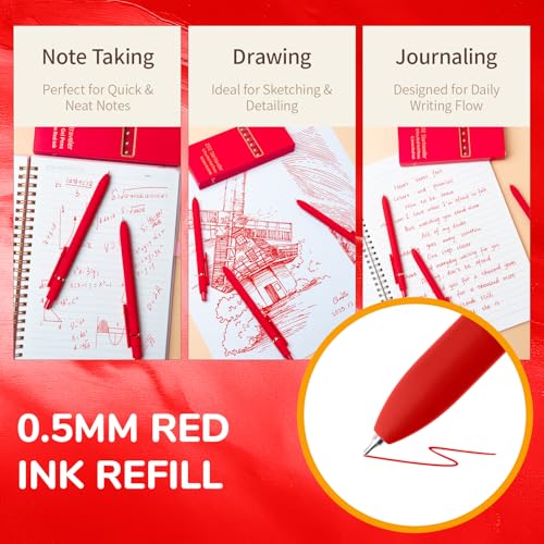 Red Pens 6 Pcs Red Ink Pens Fine Point Smooth Writing Pens (6 Count)