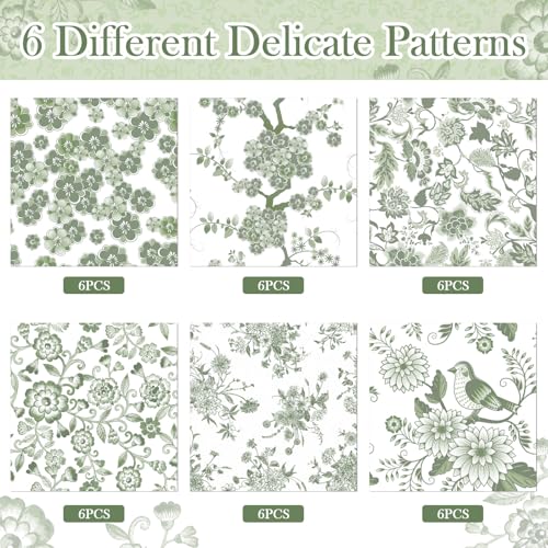 36 Pack 6 Style Sage Green Decoupage Chinoiserie Napkins (36 Count)