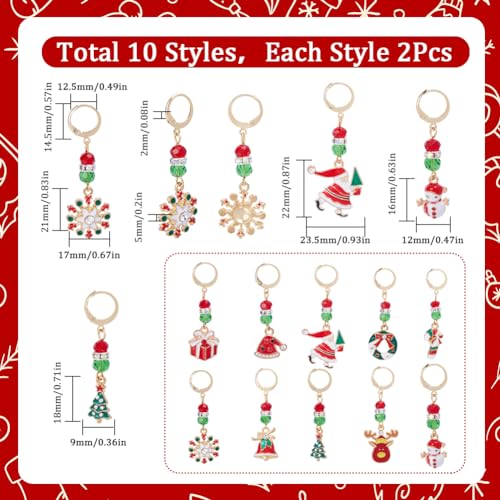 1 Box 20pcs Christmas Stitch Markers Crochet Knitting Markers Rhinestone Locking Stitch Markers Leverback Kntting Charms for Knitting Weaving Sewing Needleworks Women Adult DIY Crafts (20 Count)