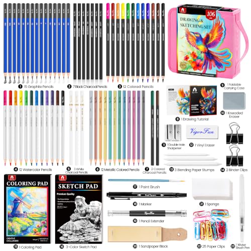 106 PCS Art Supplies Sketching Kit