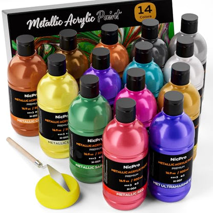 14 Colors Metallic Acrylic Paint Set (48 Fl Oz)