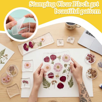 7 Pcs Acrylic Stamp Blocks Set Clear with Grid Lines (7 Count)