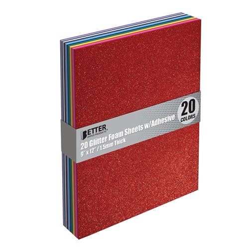 20 Pack Glitter Foam Sheets with Adhesive Backing (20 Count)