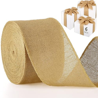 20 Yard 6 Inches Burlap Ribbon Wide Jute Ribbon Natural Burlap Fabric Roll Wired Edge for Wreaths