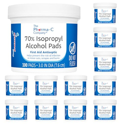 70% Isopropyl Alcohol Pads 100 ct Pads [12 jars] (1200 Count)