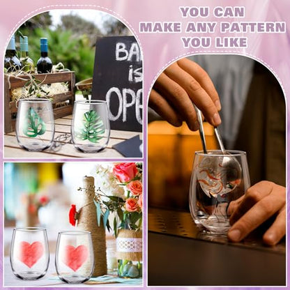 Paint Your Own Wine Glass Crafts Glass Painting DIY Markers Acrylic Paint with Brushes to Design Your Own Personalized Craft (8 Count)