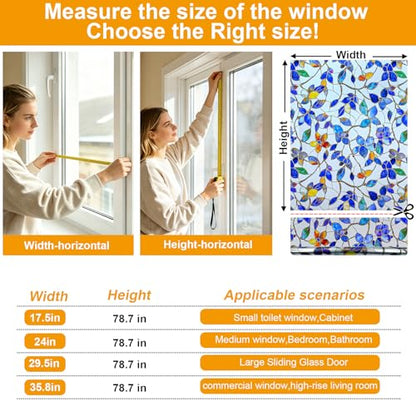 Privacy Window Film Upgraded 24H Day & Night Privacy Heat Insulation Static Cling Decorative Glass Film（Upgraded UV Purple