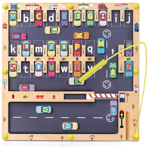 Wooden Magnetic Alphabet Maze Letter Puzzle Montessori Toys for Boys Gift (26 Count)