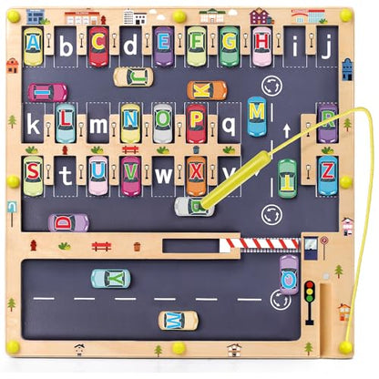 Wooden Magnetic Alphabet Maze Letter Puzzle Montessori Toys for Boys Gift (26 Count)
