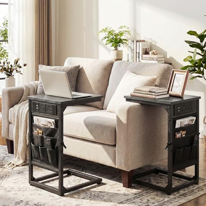 C Shaped End Table with Charging Station