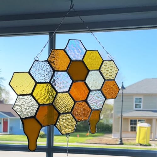 100 pcs Hexagon Iridescence Stained Glass Pieces Mosaics Tiles for Crafts Bulk (100 Count)
