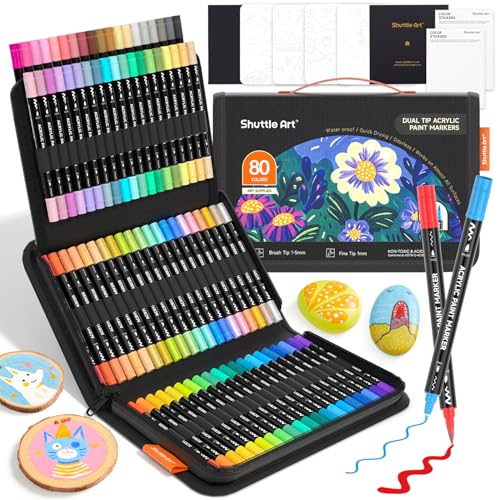 80 Colors Dual Tip Acrylic Paint Markers (80 Count)