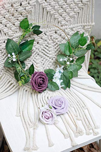 Artificial Flowers 25pcs Real Looking Plum Foam Fake Roses with Stems for DIY Wedding Bouquets Bridal Shower Centerpieces Floral Arrangements Party Home Decorations (25 Count)