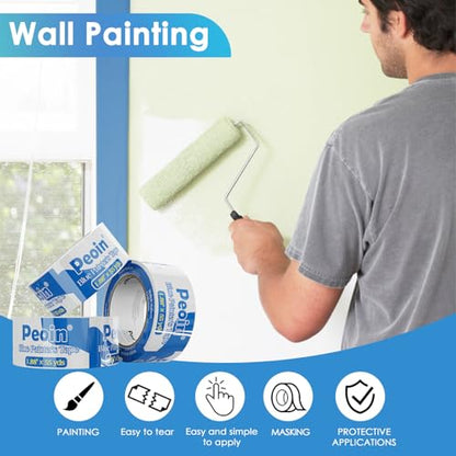 24 Roll Blue Painters Tape 2 Inch Wide Bulk Masking Paint Tape 1.88inx55yds (24 Count)