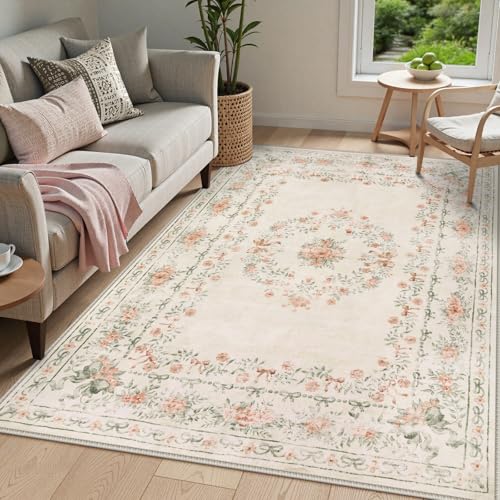 Floral Bow Washable Area Rug 5x7 (35.83 Sq Ft)
