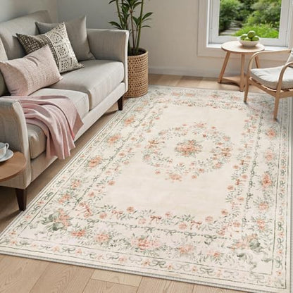 Floral Bow Washable Area Rug 5x7 (35.83 Sq Ft)