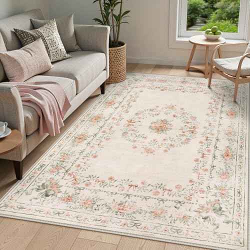 Floral Bow Washable Area Rug 5x7 (35.83 Sq Ft)
